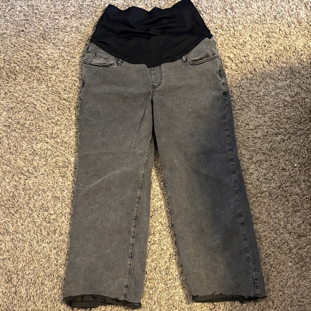 Gray Maternity 26” Jeans with Black Waistband